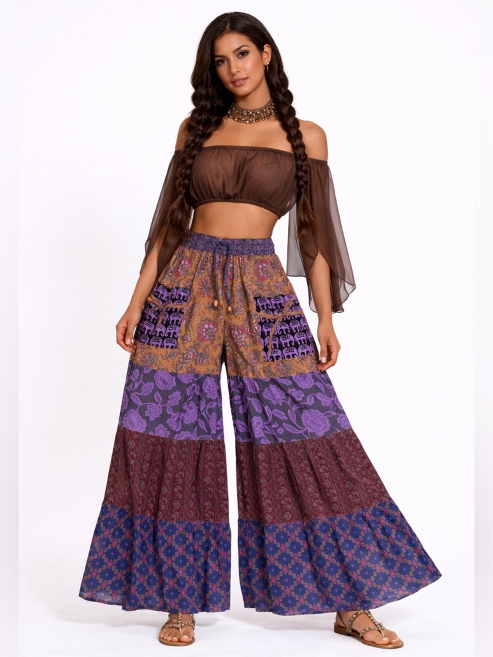 Hippie Forever Handmade Patchwork Palazzo Pants Womens SZ OS Enchanted Fairycore